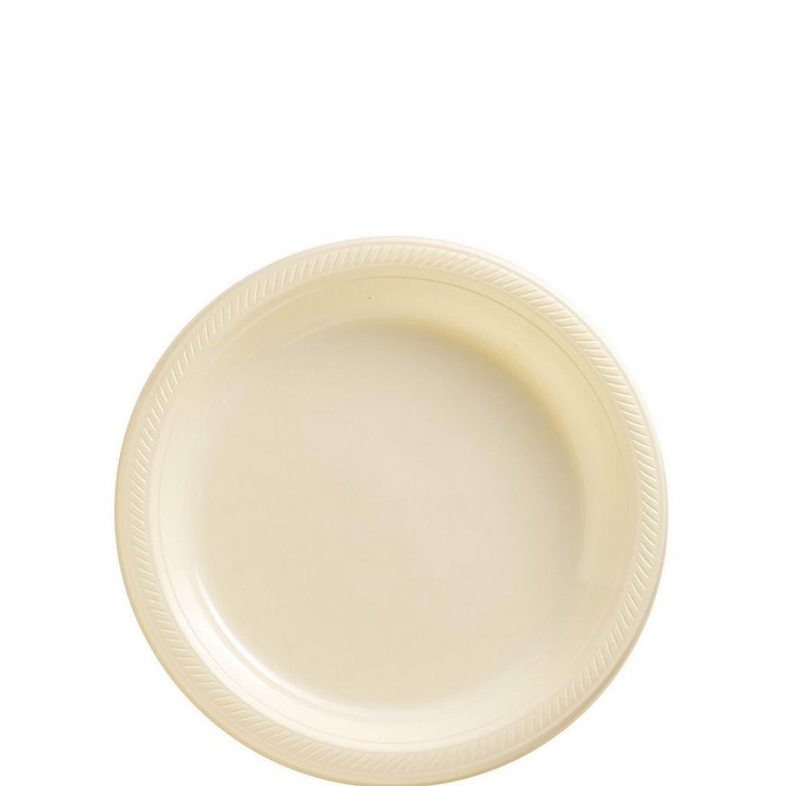 Vanilla Cream Plastic Dessert Plates, 7in, 50ct